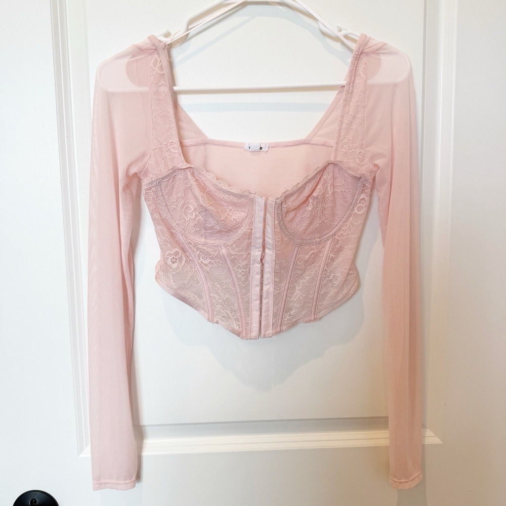 Garage Womens Sheer Lace Corset Top Small Pink Coquette Fairy Dainty Romantic